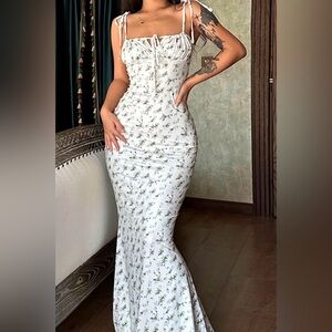 White Floral Tie-Strap Dress